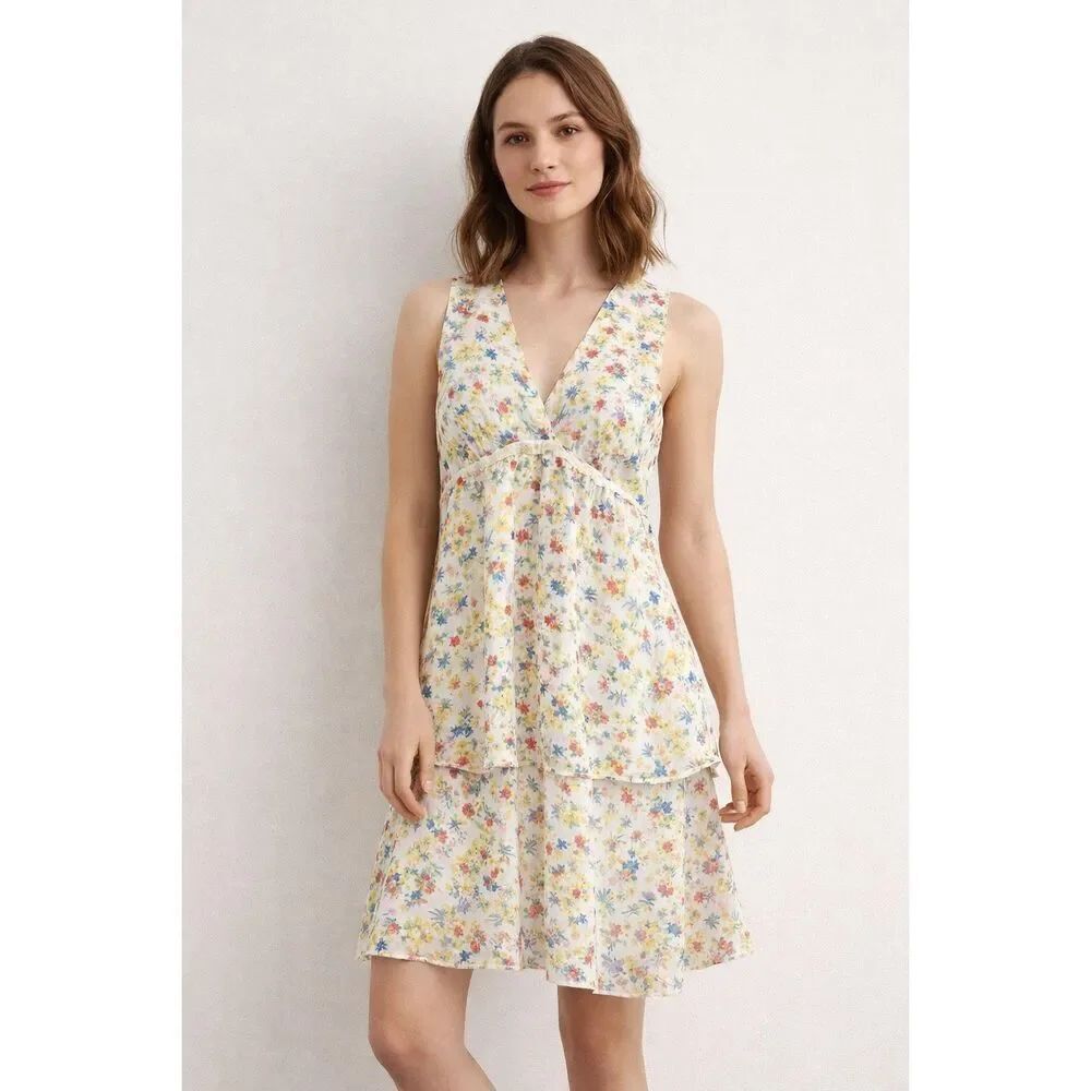 Banana Republic Floral Petite Dress 4P Sleeveless Tiered Ruffle